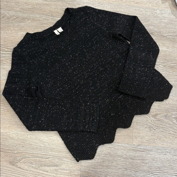 Anthropologie Moth Sweater Women’s M Black Metallic Scallop Hem Knit Top - Picture 6 of 11